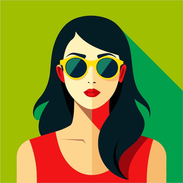 Vector niña hermosa con gafas de sol mascota dibujada a mano personaje de dibujos animados pegatina icono concepto aislado