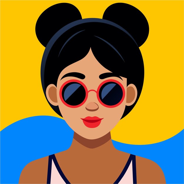 Vector niña hermosa con gafas de sol mascota dibujada a mano personaje de dibujos animados pegatina icono concepto aislado