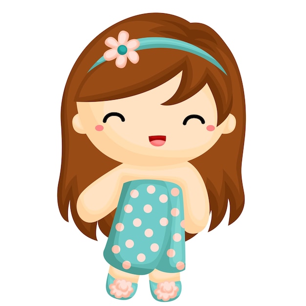 Niña hermosa haciendo tratamiento de día en el spa Actividad Ilustración de dibujos animados Vector CLipart Stickerl