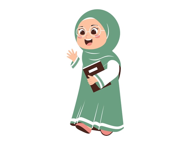 Niña con hijab sosteniendo una ilustración de un libro