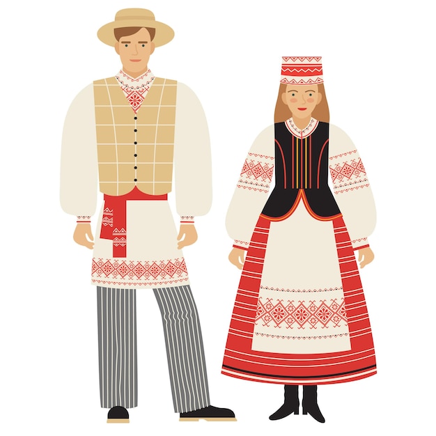 Niña y hombre con un traje popular bielorruso