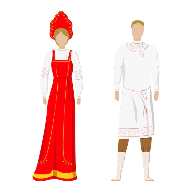 Vector una niña y un hombre en trajes de fiesta nacional popular rusa ilustración vectorial