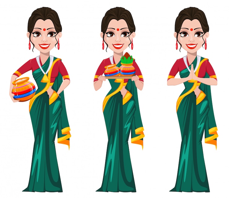 Vector niña india en conjunto de ropa tradicional