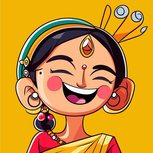 Vector niña india con ropa tradicional dibujada a mano plana elegante pegatina de dibujos animados icono concepto aislado