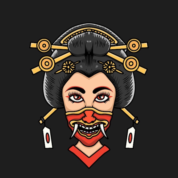 Vector niña japonesa geisha con ilustración de máscara