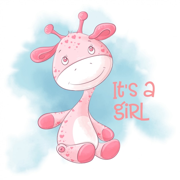 Niña de jirafa de dibujos animados lindo sobre un fondo de acuarela