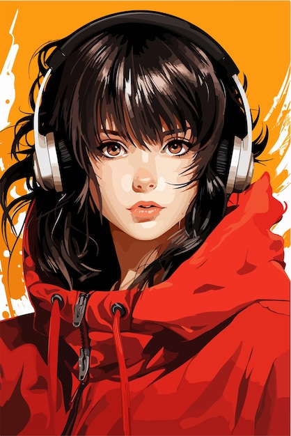 Vector niña joven estilo de anime personaje vector diseño de ilustración manga chica de anime