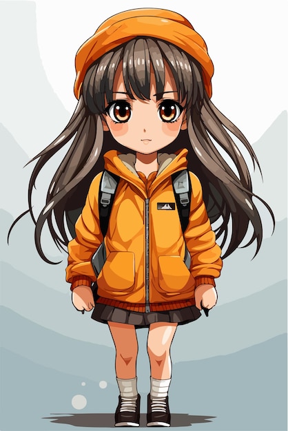 Niña joven estilo de anime personaje vector diseño de ilustración manga chica de anime