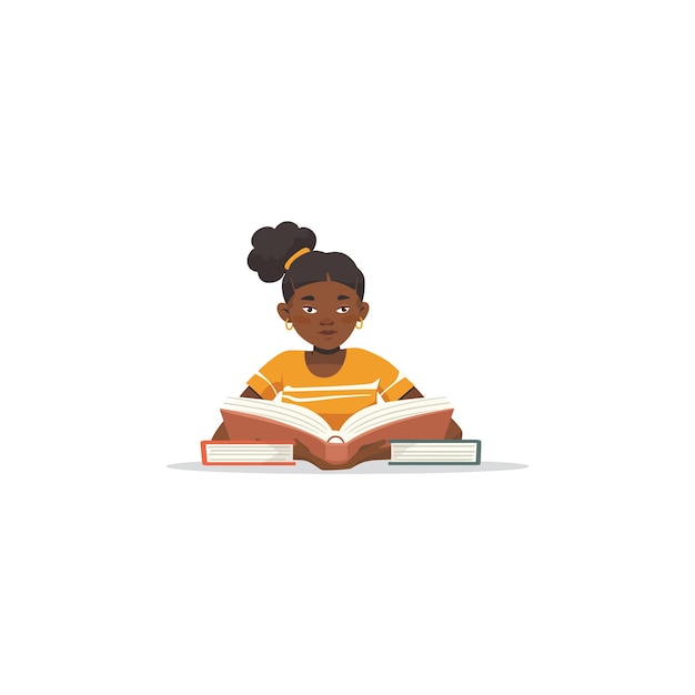 Niña joven leyendo libros Diseño de ilustraciones vectoriales