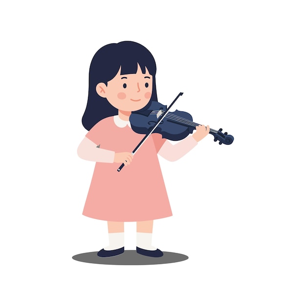 Niña joven tocando el violín en un estilo plano y colorido de arte vectorial