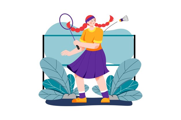 Vector niña, juego, bádminton