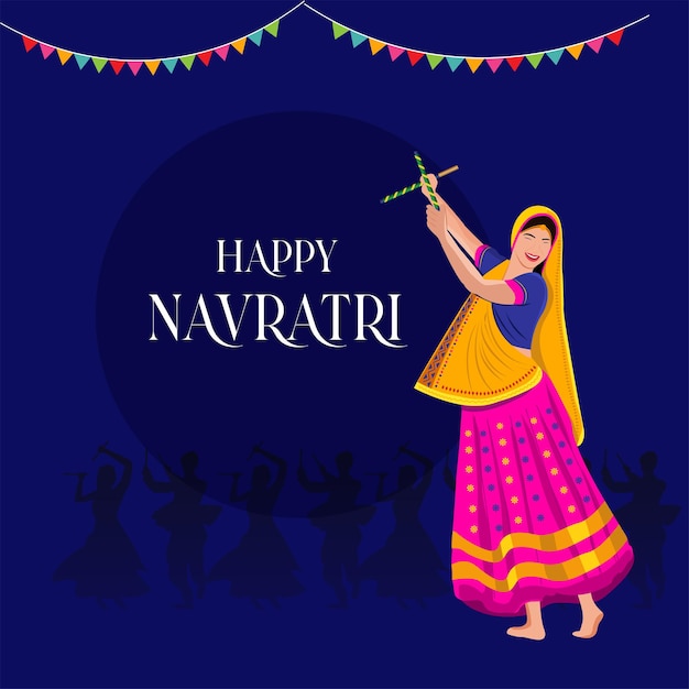 Vector niña, juego, garba, navratri, vector