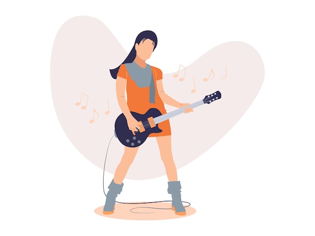 niña, juego, guitarra eléctrica