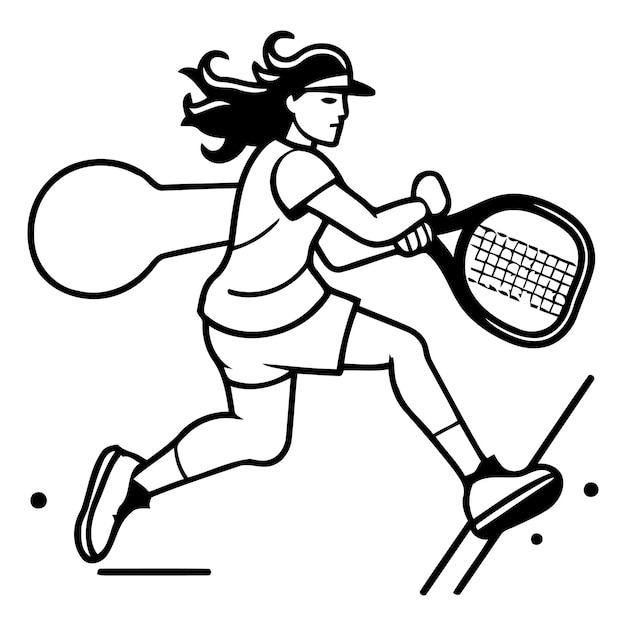Niña jugando al tenis Ilustración de dibujos animados de niña jugando el tenis Icono vectorial para diseño web