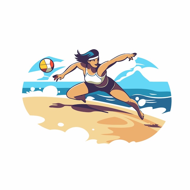 Vector niña jugando al voleibol de playa en la playa ilustración vectorial al estilo de dibujos animados