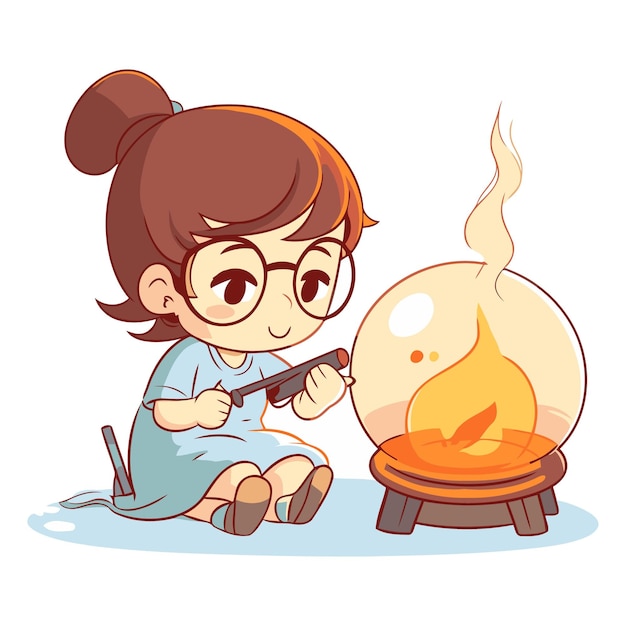 Vector niña jugando con un arma en la chimenea ilustración de dibujos animados vectorial