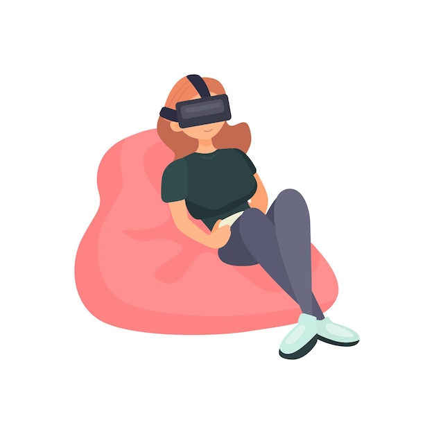 Niña jugando a la ilustración del juego vr en estilo de dibujos animados en color