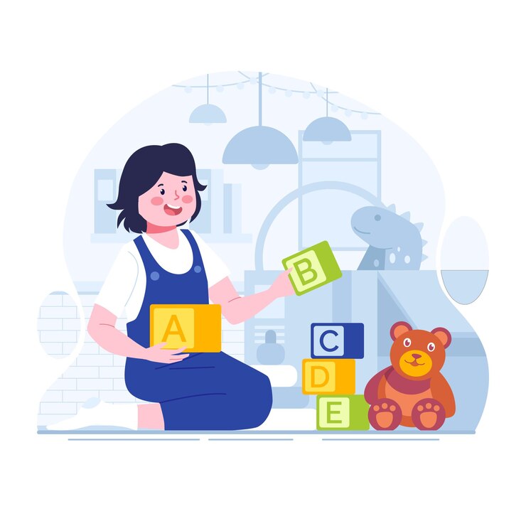 Una niña jugando con juguetes.