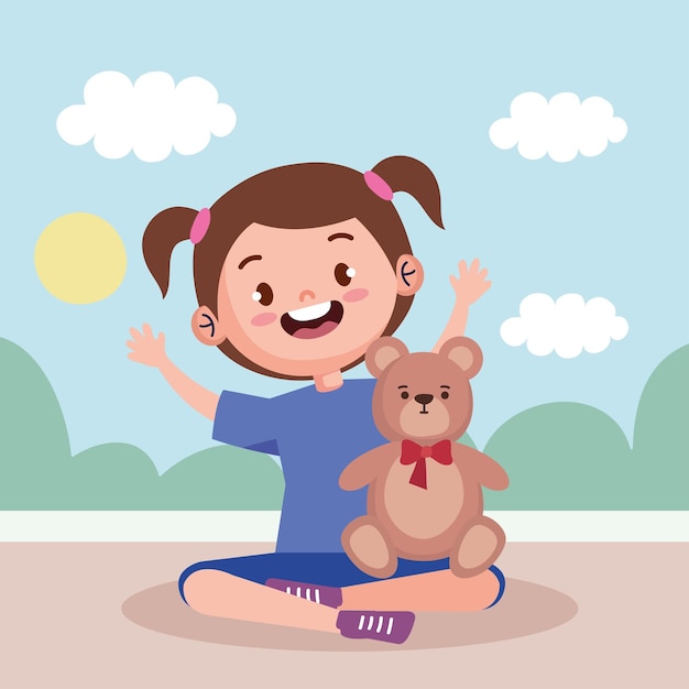 Niña jugando con oso