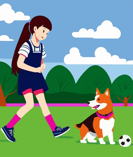 una niña jugando con un perro