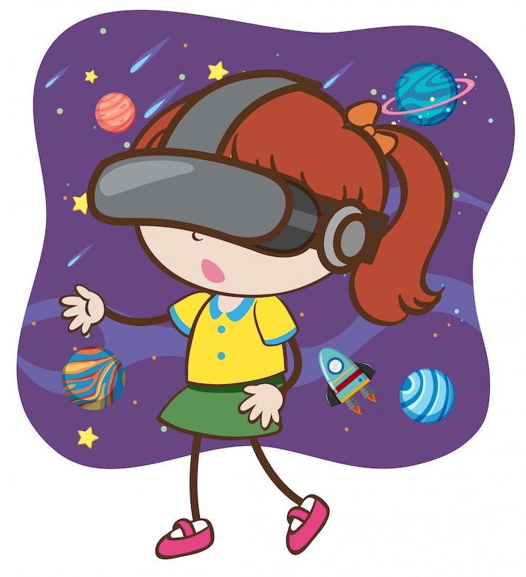 Vector una niña jugando realidad virtual