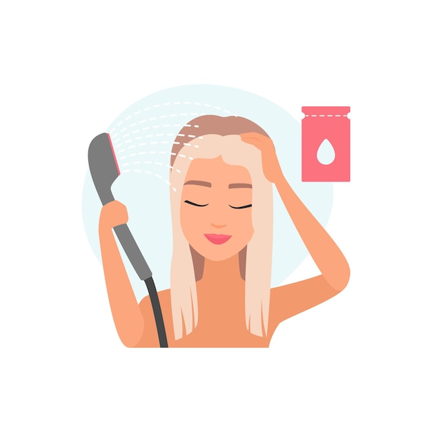 Niña lavando el cabello después del procedimiento de blanqueo del cabello en el baño de casa