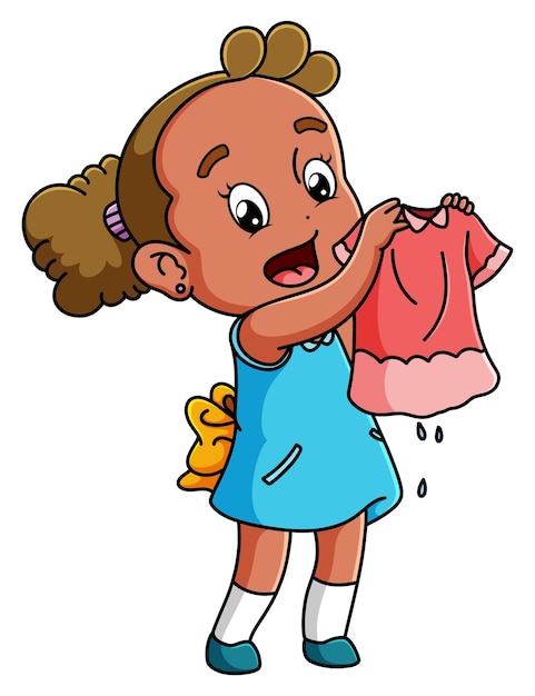 Vector la niña está lavando el vestido sucio con el agua de la ilustración.