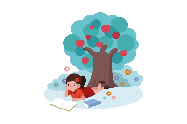 Una niña leyendo bajo un árbol