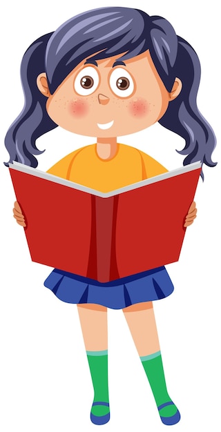 Vector una niña leyendo un libro de dibujos animados