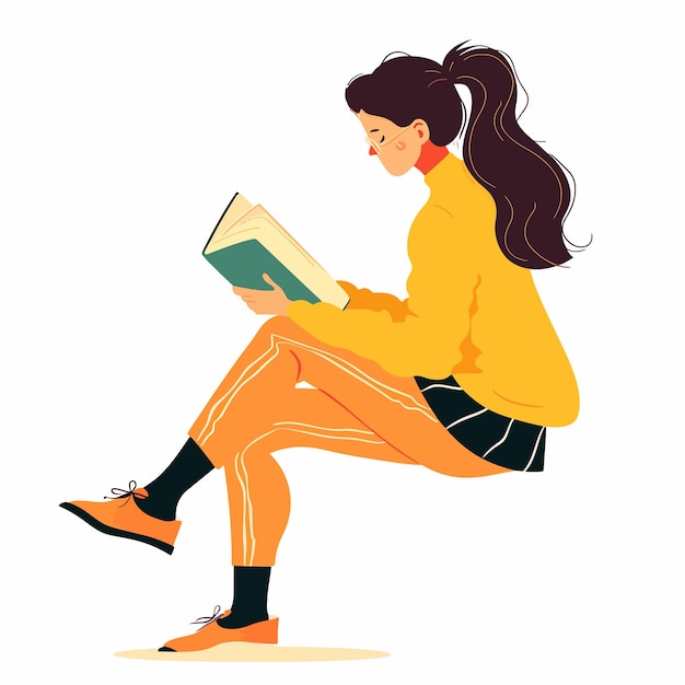 Vector niña_leyendo_libro_flat_vector