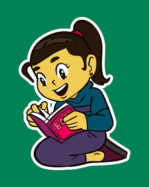 Niña leyendo un libro Ilustración de pegatinas de Doodle