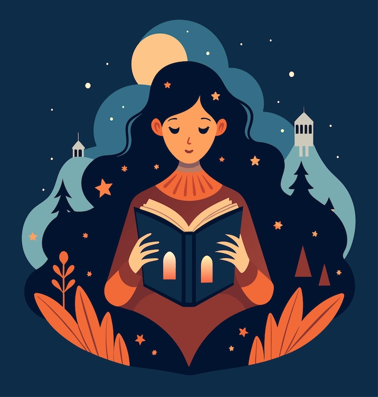 Vector niña leyendo un libro ilustraciones