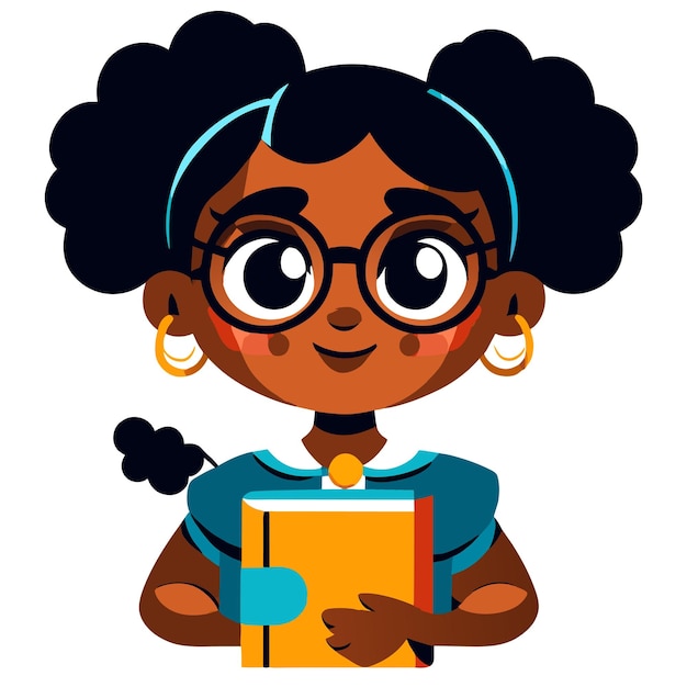 Vector niña leyendo libros estudiando amante dibujado a mano plano elegante pegatina de dibujos animados concepto de icono aislado