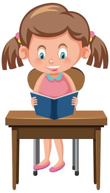 niña, libro de lectura, en, pupitre escolar