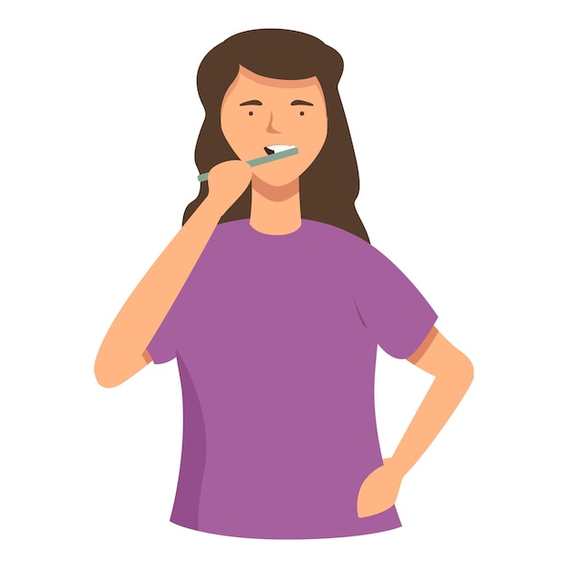 La niña limpiando los dientes icono vector de dibujos animados familia de la sonrisa