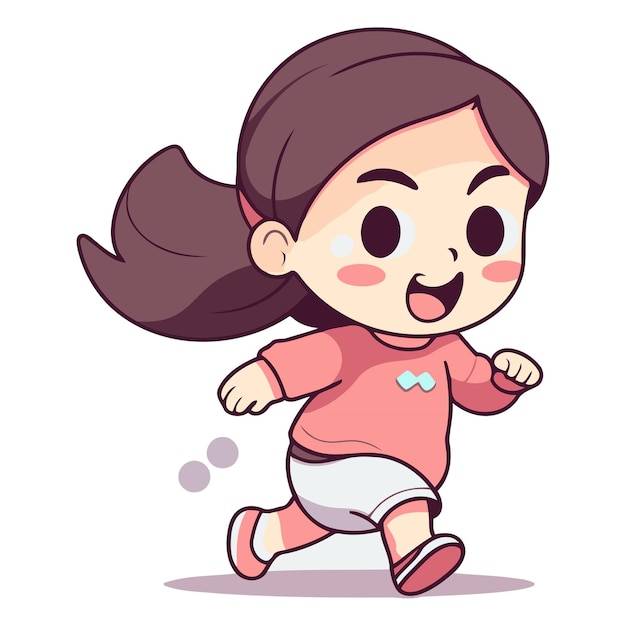 Una niña linda corriendo y sonriendo al estilo de los dibujos animados