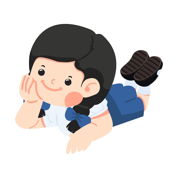 Una niña linda de dibujos animados acostada