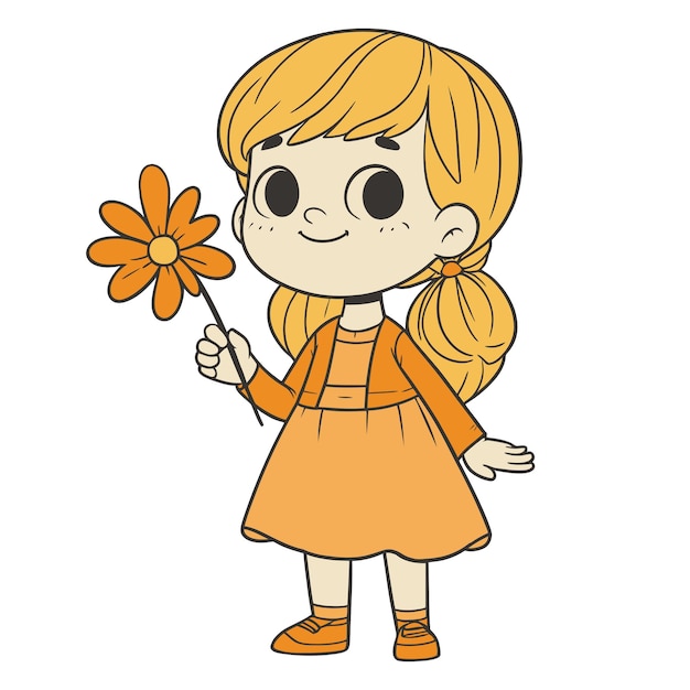 Vector una niña linda de dibujos animados con una ilustración de flores