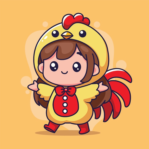 Una niña linda con un disfraz de gallo Ilustración vectorial