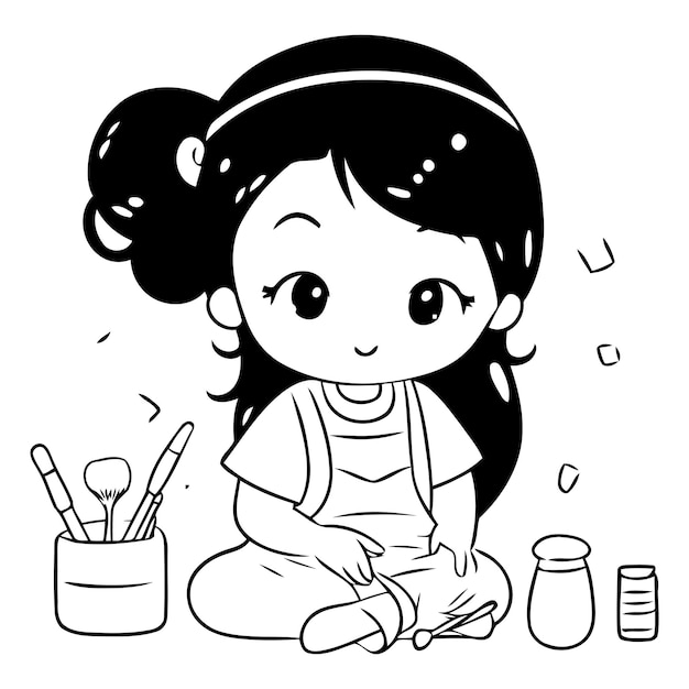 Una niña linda haciendo su maquillaje.