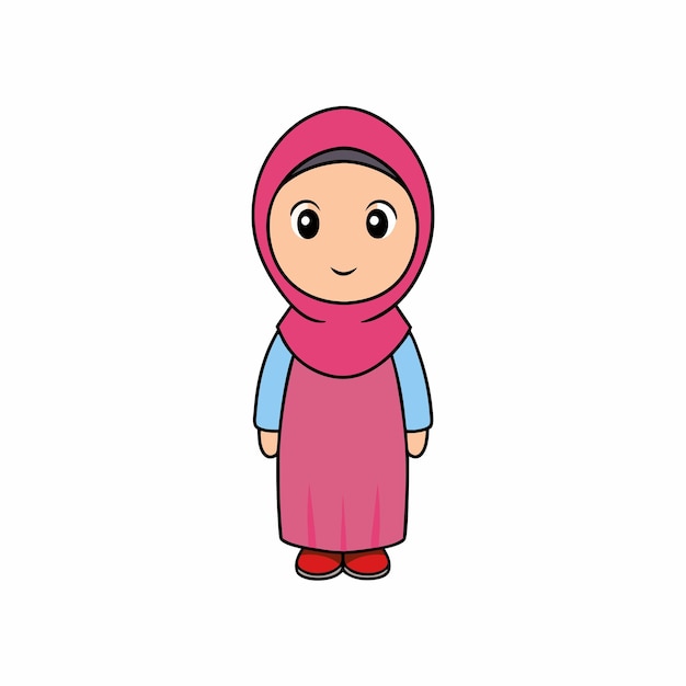 Una niña linda con un hermoso hijab Ilustración vectorial de dibujos animados