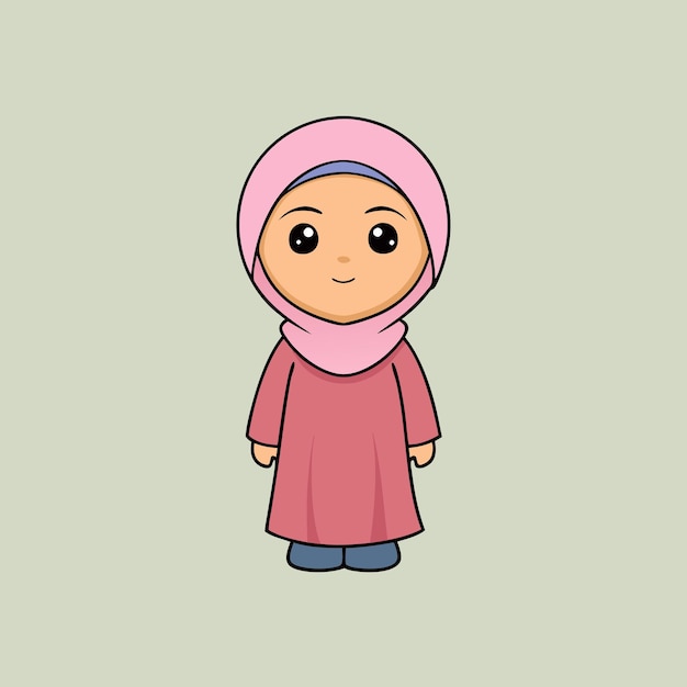 Una niña linda con un hermoso hijab Ilustración vectorial de dibujos animados