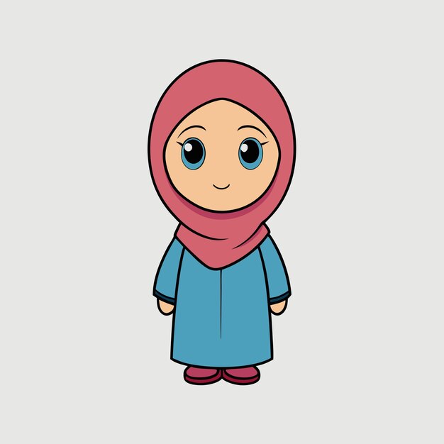 Una niña linda con un hermoso hijab Ilustración vectorial de dibujos animados