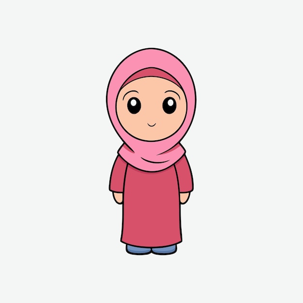 Una niña linda con un hermoso hijab Ilustración vectorial de dibujos animados