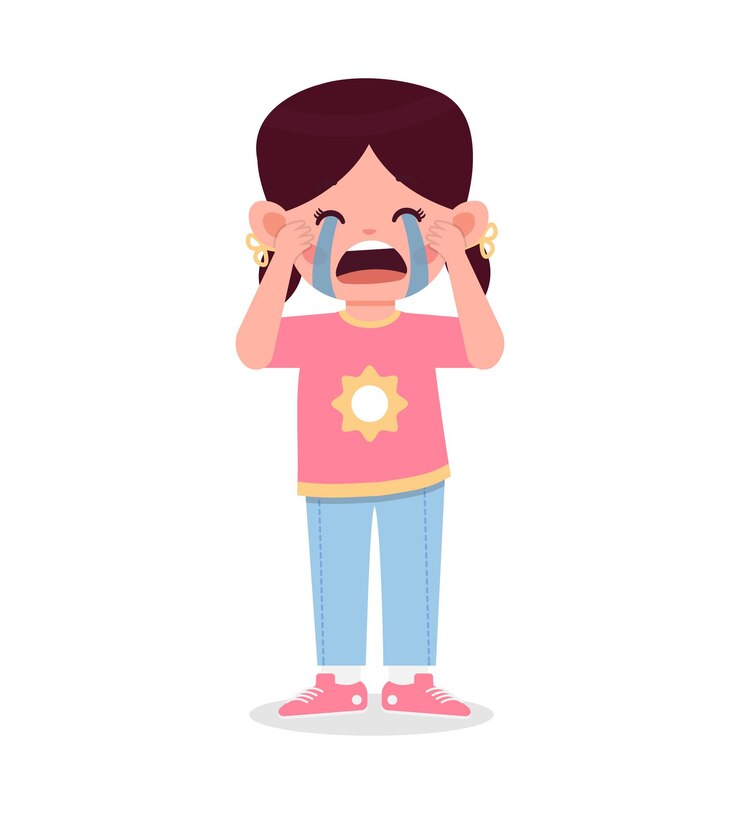 Vector niña linda con ilustración de dibujos animados de expresión de llanto