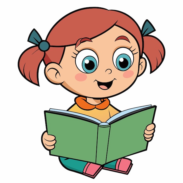 Una niña linda leyendo una ilustración de un libro de cuentos