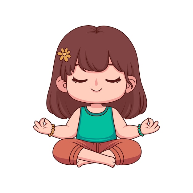 una niña linda meditando ilustración vectorial