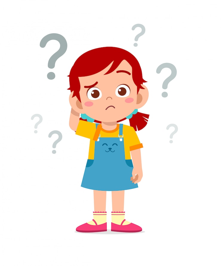 Vector niña linda niño piensa con signo de interrogación