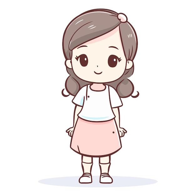 Una niña linda de pie y sonriendo al estilo de los dibujos animados
