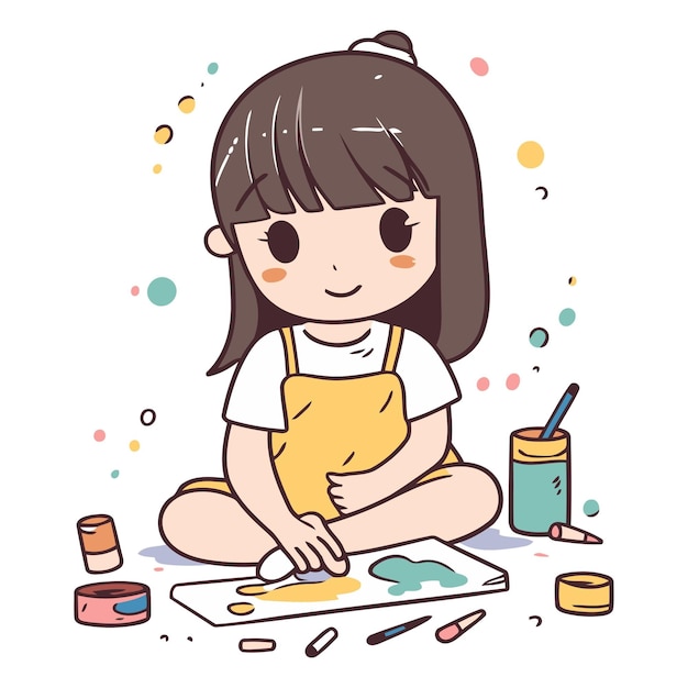 Una niña linda pintando con acuarelas